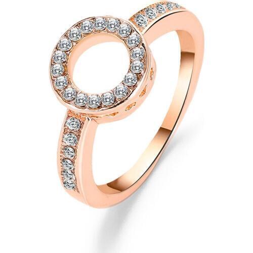 Geometric Circle Rhinestone Womens Ring Rose Gold Silver Color For Engagement Wedding Party Fashion Trendy Jewelry