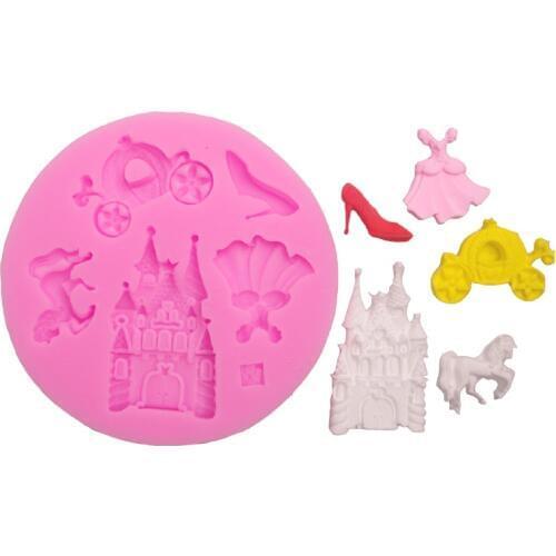 Luyou DIY Castle,Cinderella Gown Dress,Glass Slipper Silicone Biscuit Cake Fondant Cookie Candy Chocolate Mold FM1117