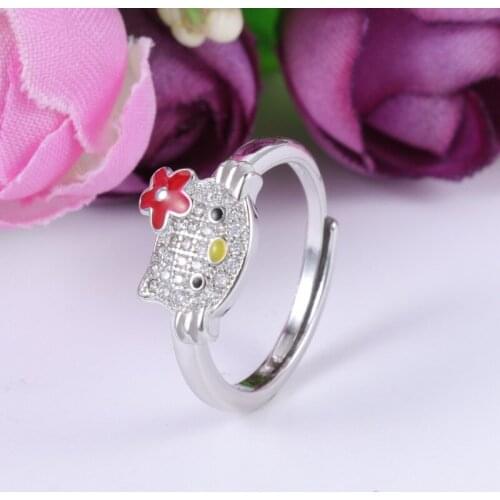 Fashion Platinum Plated Hello Exquisite Kittyed Ring Jewelry Totem Opening Adjustable Engagement Wedding Gift Ring Holiday Gift