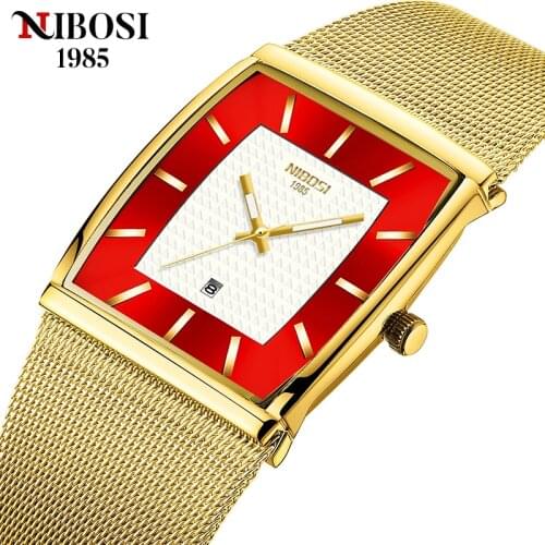 NIBOSI Fashion Gold Watch Men New Casual Mesh Belt Quartz Wristwatch Mens Watches Waterproof Quartz Clock Relogio Masculino
