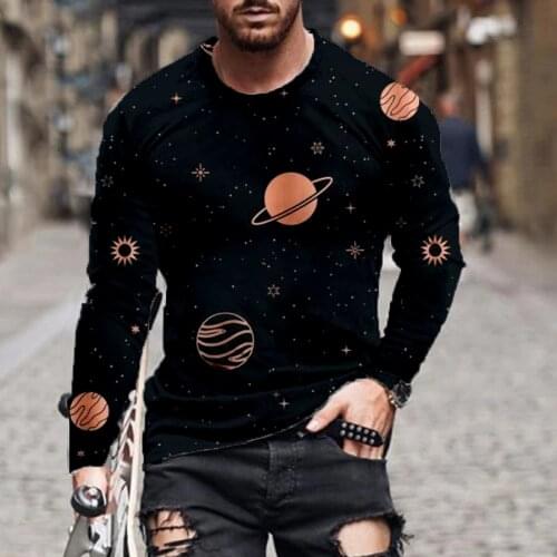 Digital 3D mens long-sleeved European and American four seasons leisure loose round neck starry sky element printing long-sleev