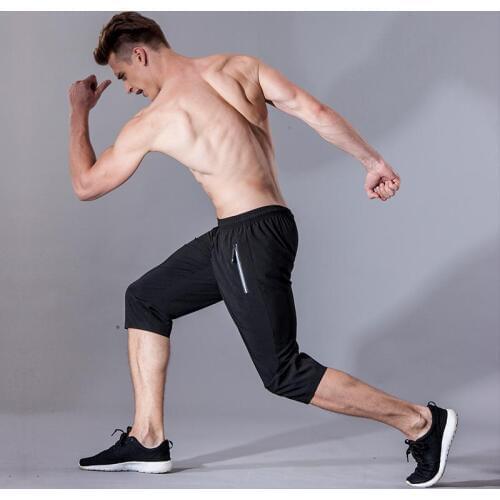 High Quality 3/4 Basketball Trousers Seven Points Basketball Shorts Mens Thin Trousers Solid Color Black Quick Dry Pocket