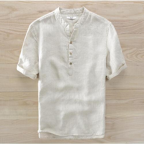 Mens Pullover Linen Shirts Short Sleeve Summer Breathable Mens Quality Casual Shirts Slim fit Solid Cotton Shirts Men m-3xl