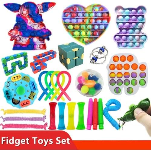 Fidget Toys Set Stretchy Strings Push Pack Adults Squishy Sensory Anti Stress Relief Figet Toys Kit Antistress Toy Combination