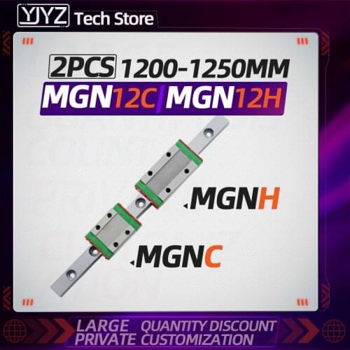 Slide rail MGN12 12mm Linear Guide 1200mm 1250mm MGN Miniature Linear Rail + 2PC MGN12C/MGN12H Linear Carriage CNC 3D Printer