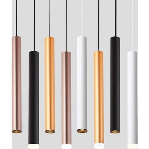Nordic Cylindrical Pipe LED Pendant Light Modern Golden Single Head Aluminum Hanging Lamps Simple Long Tube Suspension Lights
