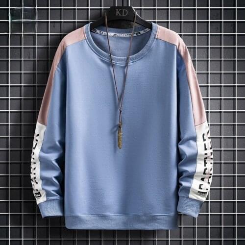 2021 New Spring Sweatshirt Mens Trend Patchwork Pullover Casual Round Neck Loose Top Men Fashion Harajuku Sweatshirts Hoodie