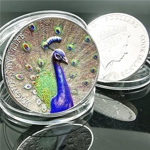 New Year Gifts Beautiful Peafowl Colorful Silver Plated Coin Wildlife Challenge Commemorative Coins