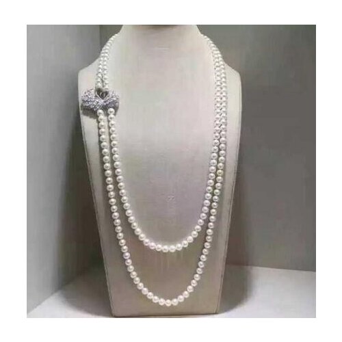 2 Strands Natural 8-9mm White Freshwater Pearl swan micro inlay zircon pendant Necklace 24-26“ jewelry