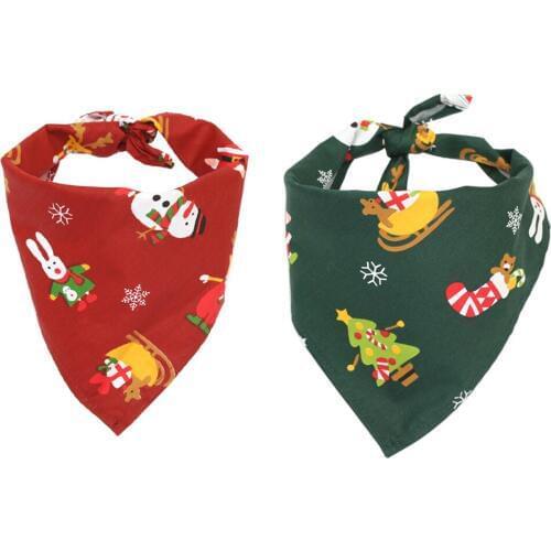 1Pc Christmas Cartoon Printing Pet Triangle Towel Cotton Washable Dress Up Scarf Cat Bowtie Dog Bandana Pet Clothing Accessories
