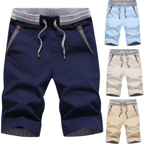 Mens Cargo Shorts Summer Casual Drawstring Shorts Sports Cycling Beach Sweatpants Fifth Pants Solid Color Knee Length Shorts