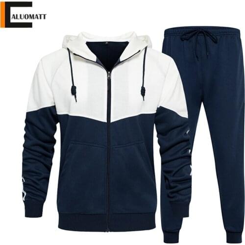 Mens Sets TrackSuit Men Long Sleeve Sportswear Casual Patchwork Zipper Jacket+2 PCS Sweatpant Fashion Gym Joggers Suit Male