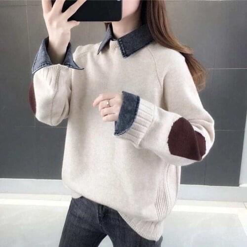 2020 Women Elegant Sweater Pullovers Collar Removable Knit Clothing Autumn Long Sleeve Sweaters Loose Tops Winter Sweaters