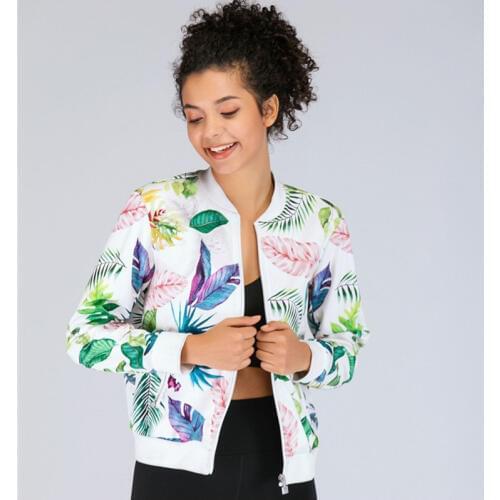 UA ROCK Women Running Jacket Retro Floral Printed Yoga Zipper Bomber Jackets Baseball Coat Fitness Double layer Outwear Tops