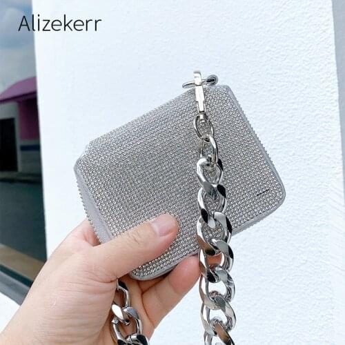 Thick Metal Chain Rhinestones Crossbody Bags Women 2020 New Personality Shiny Mini Shoulder Bag Female Small Chest Bag Fashion