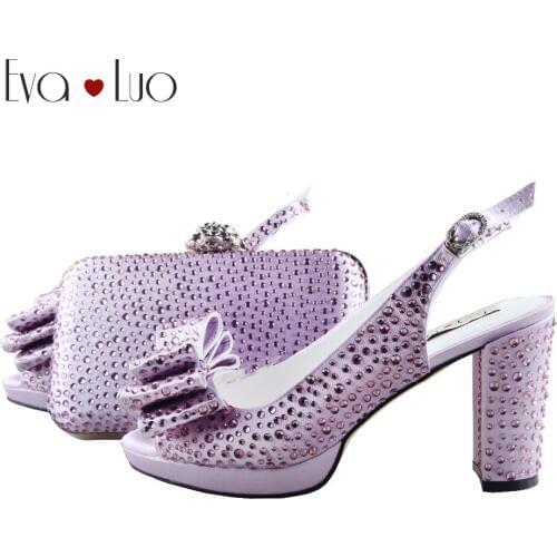 BS981 Custom Handmade Lavender Crystal Bow Slingbacks Shoes with Matching Bag High Heels Women Shoes Bridal wedding Shoes
