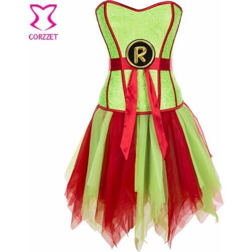 Women Superhero Robin Sequin Corset Dress Gothic Dresses Burlesque Costumes Corsets and Bustiers Sexy Corpetes E Corselet