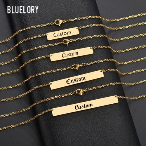 Bluelory Custom Name Bar Women Necklace 4 Colors Laser Engrave Names Date Word For Family Friend Lovers Customized Jewelry Gift