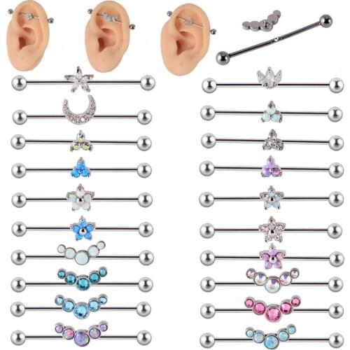 1PC G23 Titanium Industrial Barbell Ring Opal Flower Cartilage Earring Cz Barbell Helix Body Piercing Jewelry Oreja Ring