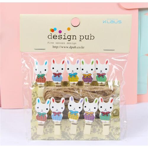 10pcs/set Easter Wooden DIY Photo Clips Handmade Cartoon Bunny Rabbit Wood Photo Clip Birthday Supplies Easter Decoration