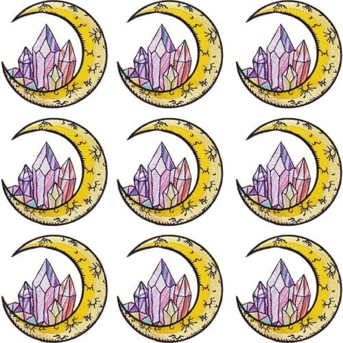 Pulaqi 10PCS Crystal Moon Hippie Patch Wholesale Patch Iron On Patches For Clothing Punk Wholesale Dropship Custom Patch