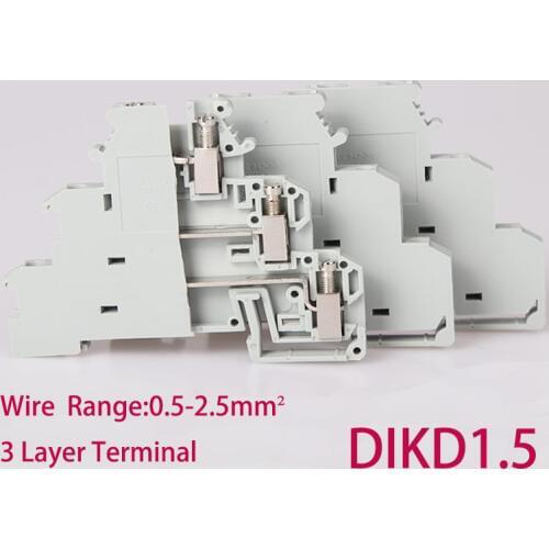 10 pcs DIKD-1.5 DIN Rail Three Layer Triple Level Sensor Actuator Terminal Blocks 0.2-2.5mm DIKD1.5