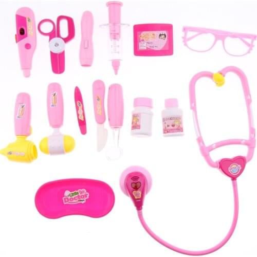 15x Doctor Pretend Playset Tools Case Kit Educational Kid Toys Pink