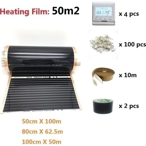 50m2 Carbon Heating Film Far Infared AC220V 220W/M2 Electric Floor Warming Mat