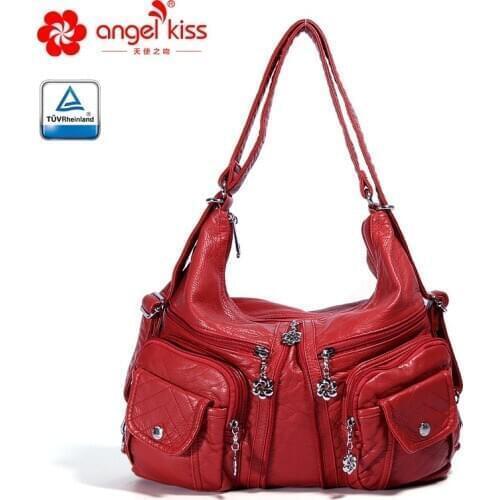 AngelKiss Women Handbag in Soft and Smooth Eco-Friendly Washed PU Leather Roomy and Sturdy Lady Purse with Adjustable Long Strap