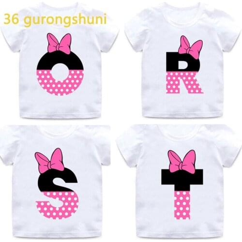 Pink style alphabet O R S T girls graphic t shirts Children clothing Letter boy cartoon t shirt kids clothes boys kid t-shirt