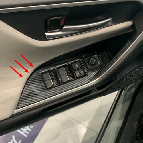 For Toyota RAV4 2019 2020 NEW ABS carbon fiber Car Inner Door Armrest Window Lift Button Cover Kit Trim car Accessories