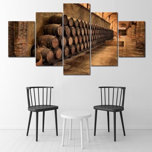 Home Decoration Living Room Modern Abstract Paintings Artwork 5 Panel Wine Barrel Canvas Art Prints Poster Wall Modular Picture