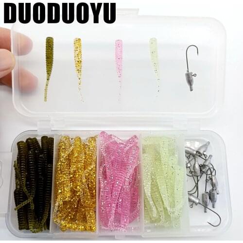 DUODUOYU 140PCS+1BOX/LOT AJING Soft Lure Rockfish Fishing Hooks0.36g/1.4g Hook Swimbaits Jig Lure Wobber Worm Bait
