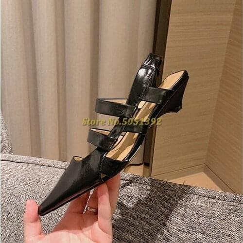 Elegant Kitten Heel Dress Women Pumps Sexy Pointed Toe Slingback Cut Out Dress Women Black White Leather Shoes Hollow Pumps