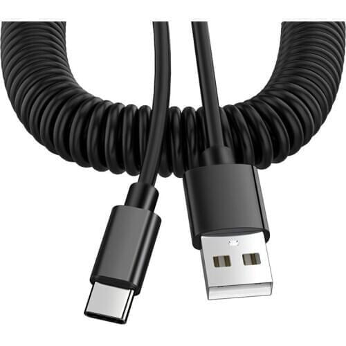 2.4A Fast Charging USB C Cable Type-C Data Sync Charger Spring Coiled Phone Cable ABS+TPU Type C Cable For Samsung LG