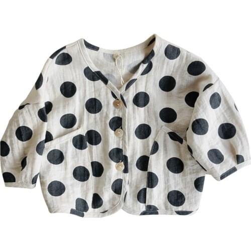 Cotton and Linen Cardigan 2020 Spring and Summer Korean Childrens Loose Polka Dot Solid Color Coat baby jacket
