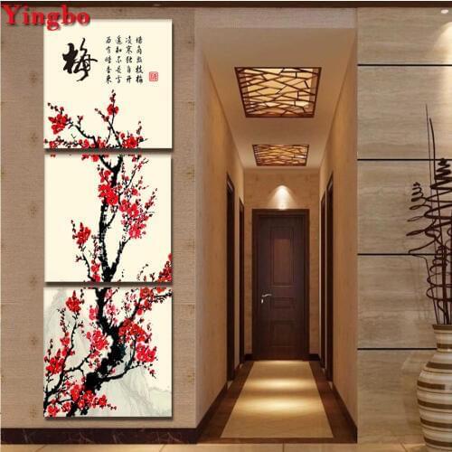 Chinese calligraphy painting Diamond embroidery Plum blossom Diy diamond painting full square round diamond mosaic 3pcs set