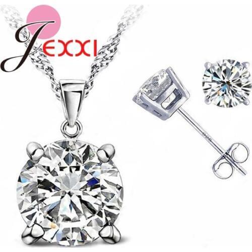 Classic Jewelry 8 Colors Cubic Zirconia Good Quality 925 Sterling Silver Jewelry Sets Stud Earring Pendant Necklace