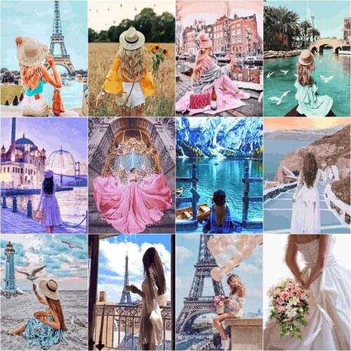 CHENISTORY Paint By Number Girl Drawing On Canvas Gift 40x50cm Kits DIY Figure Handpainted Painting Landscape Art Home Decor