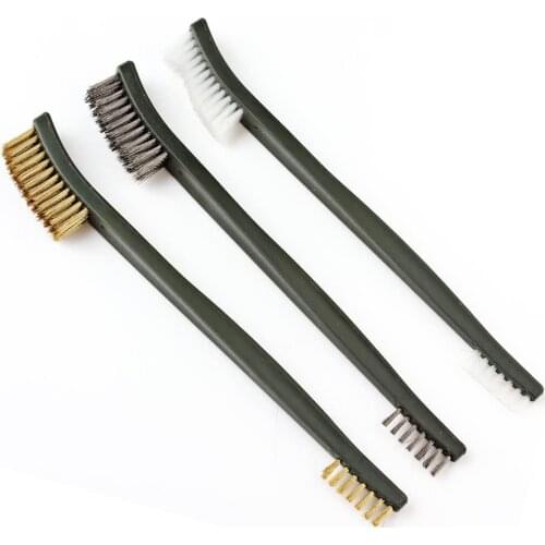 3-piece Mini wire brush set, rust paint metal cleaner, cleaning welding plate and rust, steel / nylon / brass brush set