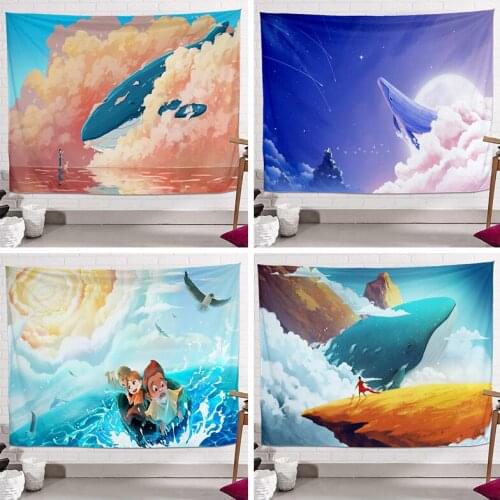 Whale Tapestry Blue Sky Wall Hanging Home Starry Sky Dream Tapestry Kawaii Room Decor Aesthetic Room Decor Decoration Mural