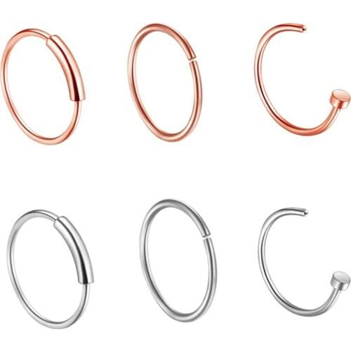 New A Piece Round Stainless Steel Nostril Nose Hoop Stud Rings Clip On Nose/ear/lip Rings Circle Small Piercing Fashion Jewelry