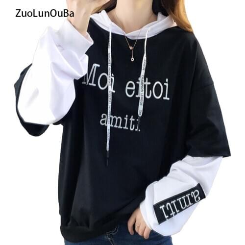 ZuoLunOuBa New Arrival Spring Autumn Woman Korean Thin Style Sweatshirt Embroidery Letter Patch Hoodie Wild Female Pullover