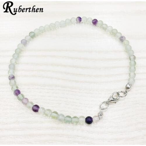 Ruberthen Fluorite Anklet 4 mm Natural Stone Bracelet Mini Gem Stone Energy Jewelry