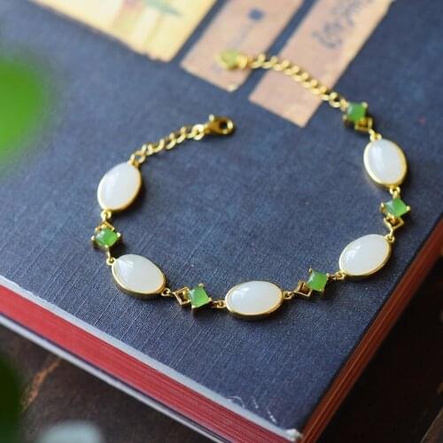 Snew Inlaid Natural Hetian Chalcedony Bracelet Chinese Retro Palace Niche Design Light Luxury Cold Wind Womens Brand Jewelry