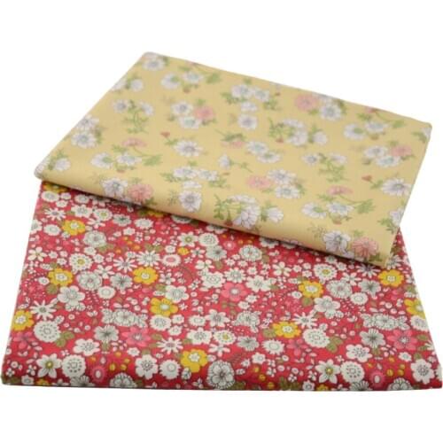 Booksew Twill 100% Cotton Fabric Floral Red and Yellow Patchwork Sewing Tecido Quilting Needlework Tissu Dress Material