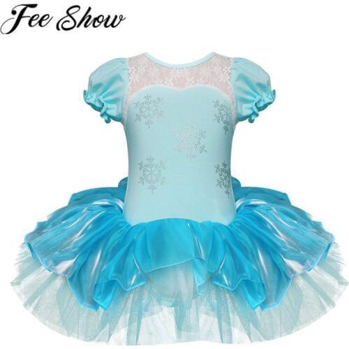 2-8 Years Kids Girls Princess Dress Baby Girl Lace Flower Ballet Dance Wear Short Puff Sleeves Role Play Party Girls Clothes