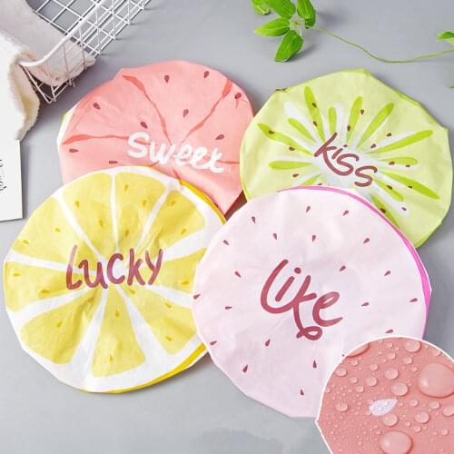 Shower cap Cute fruit waterproof Bath Caps women kids saunas lace elastic band spa cap smokeproof hat Bathroom Products