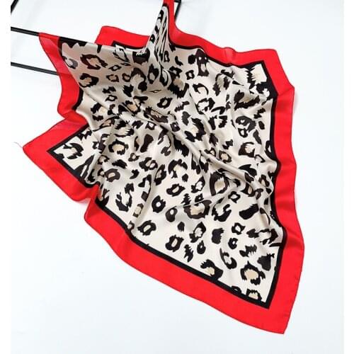 Faux Silk Scarf Leopard Square Neck Wrap Vintage Women Scarf Brand Lady Decorative Accessory Stole Tippet Bag Ribbon Bandana