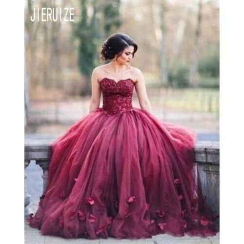 IERUIZE Dark Purple Wedding Dresses Sweetheart Neck 3 D Floral Appliques A Line Sexy Backless Bridal Gowns vestido de noiva